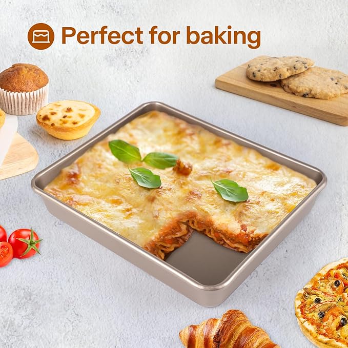 Deep Baking Pans Set, 3-Pieces Rectangle Cake Pan, Nonstick Roasting Pans Set for Thanksgiving