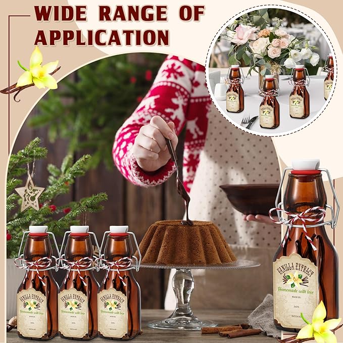 Uiifan 12 Pcs 4 oz Amber Swing Top brown Square Glass Bottles for Vanilla Extract with Caps and