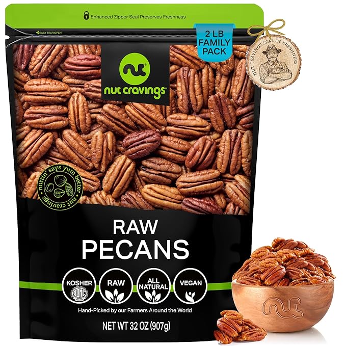 NUT CRAVINGS - Raw Pecans Halves & Pieces, Unsalted, Shelled, (32oz - 2 LB) Bulk Nuts Packed Fresh