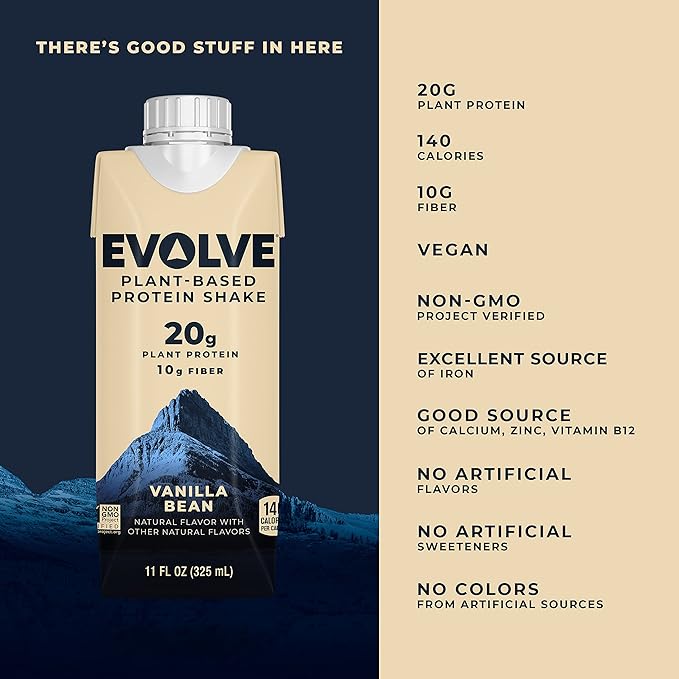 Evolve Plant Based Protein Shake, Vanilla Bean, 20g Vegan Protein, Dairy Free, No Artificial