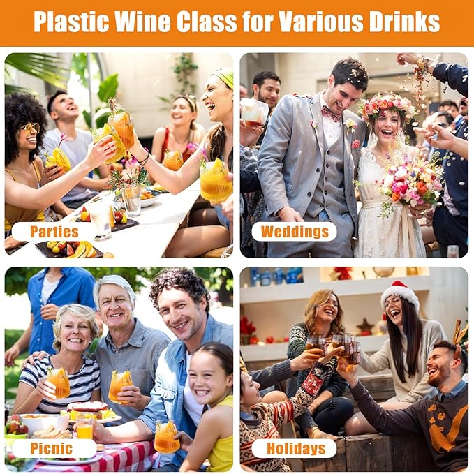 30 Pack Plastic Ribbed Wine Glasses, 14 OZ Origami Stemless Disposable Wine Champagne Whiskey
