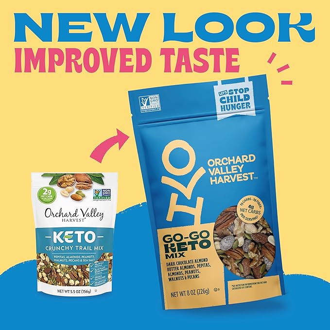 Orchard Valley Harvest Go-Go Keto Mix, 14 Pack (1.85 oz), Dark Chocolate Almonds, Peanuts, Walnuts