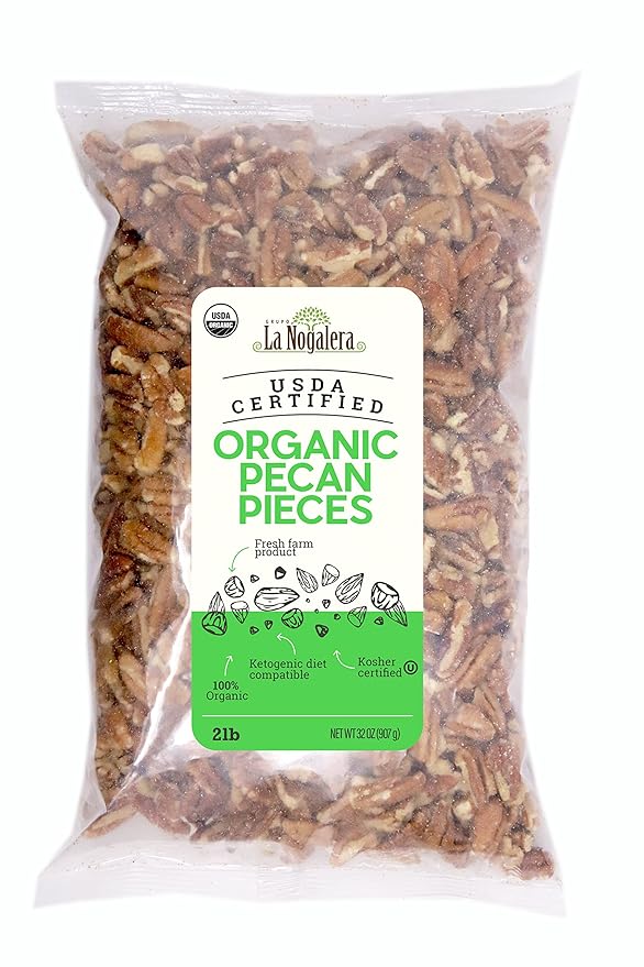 La Nogalera Organic - USDA and CCOF Certified Organic Pecan Pieces in 2 pound bag. Chopped Pecan