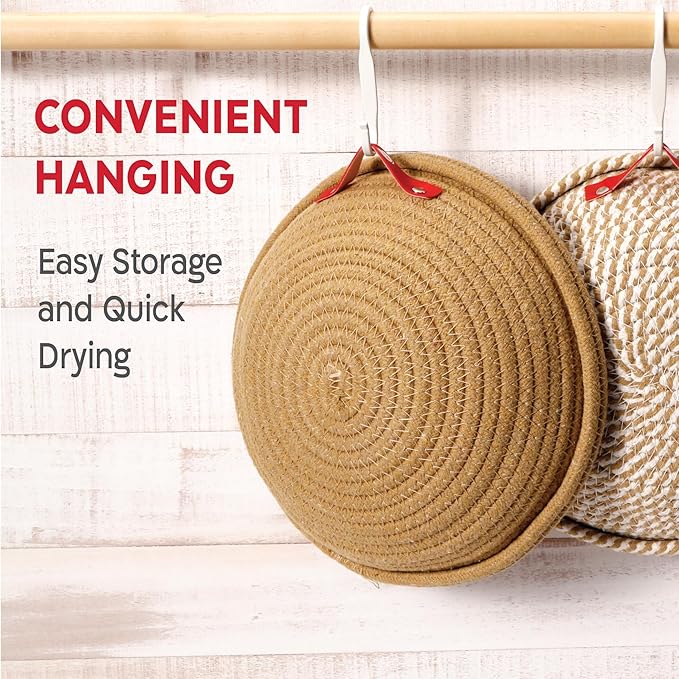 Cotton Rope Banneton Bread Proofing Basket Set, 2 x Round Bread Basket with Liners & Covers for