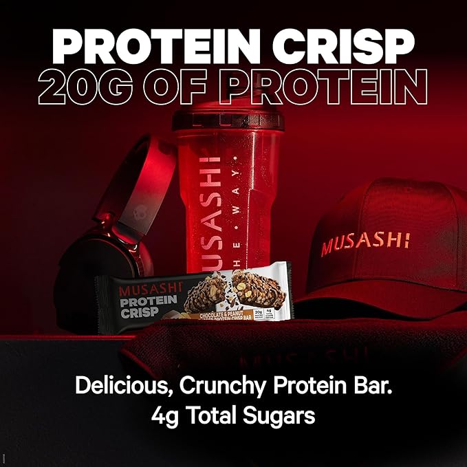 MUSASHI Protein Crisp Bar, 20g Protein, 4g Total Sugars, Vanilla & Caramel, Post Workout and Snack
