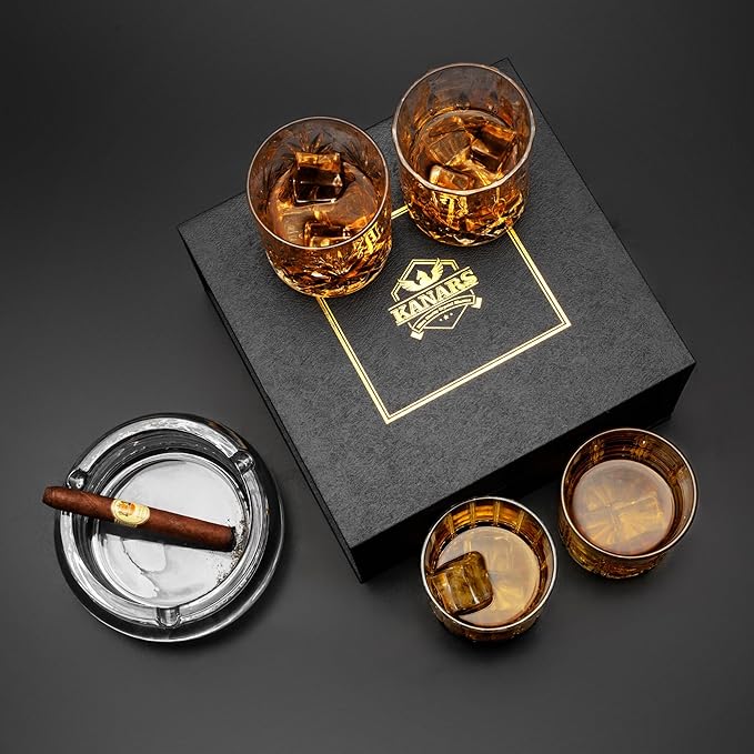 KANARS Whiskey Glasses Set of 4 - Multi Style Crystal Liquor Glasses 10 oz - Rocks Glass Barware