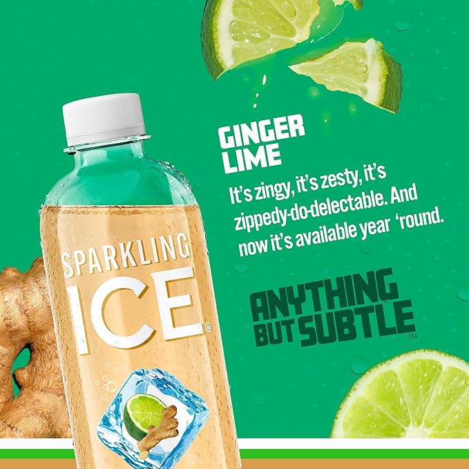 Sparkling Ice, Ginger Lime Sparkling Water, Zero Sugar Flavored Water, with Vitamins and