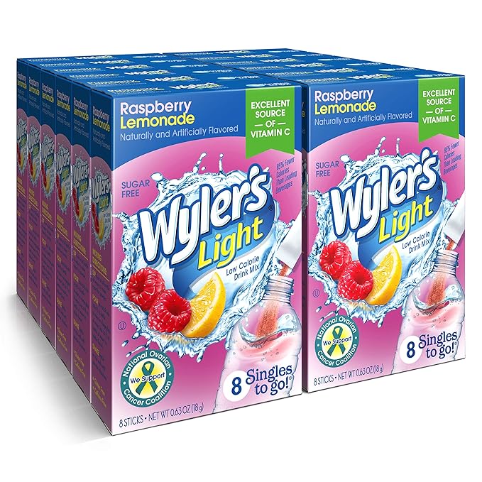 Wyler's Light Singles To Go Powder Packets, Water Drink Mix, Raspberry Lemonade, 96 Single Servings