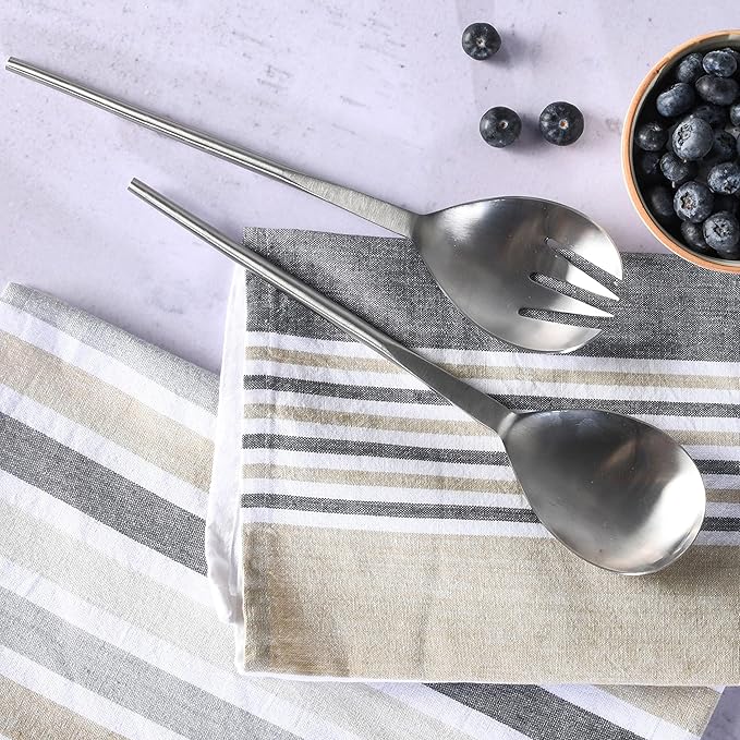 Folkulture Stainless Steel Kitchen Salad Servers or Salad Serving Utensils for Cooking, 12 Inch