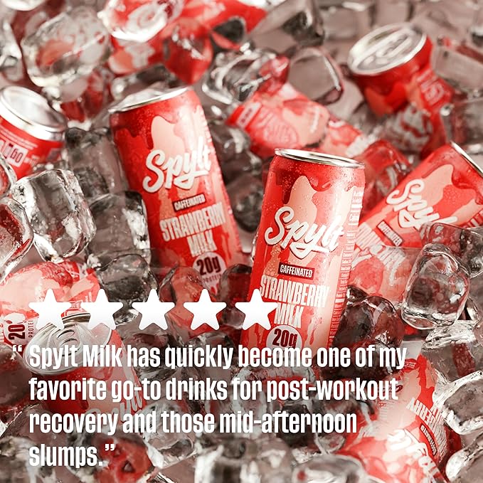High Protein Strawberry Milk with 60mg Caffeine & 20g Protein - 90 Calories, Ready to Drink, Sugar