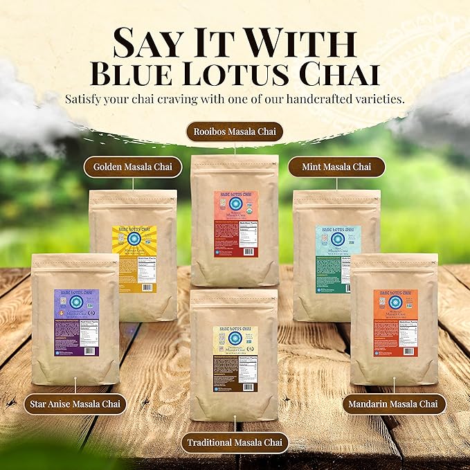 Blue Lotus Chai - Traditional Masala Chai - Makes 530 Cups - 1 Pound Bulk Bag Masala Spiced Chai