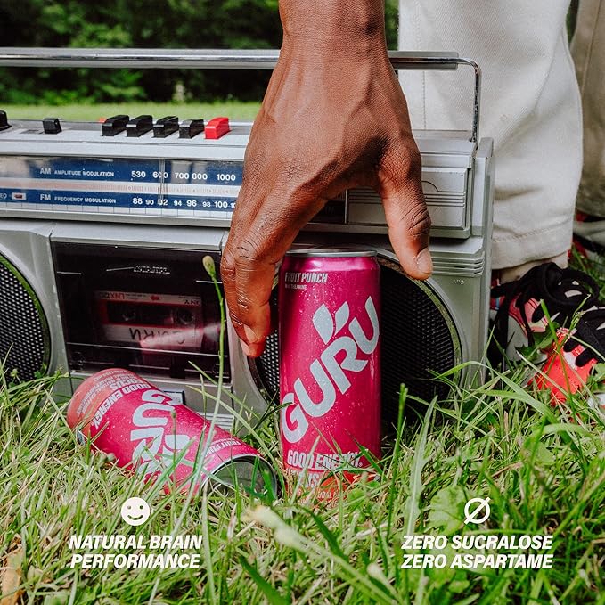 GURU Fruit Punch Organic Energy Drinks, Clean Energy Drink with Plant Based Natural Caffeine from