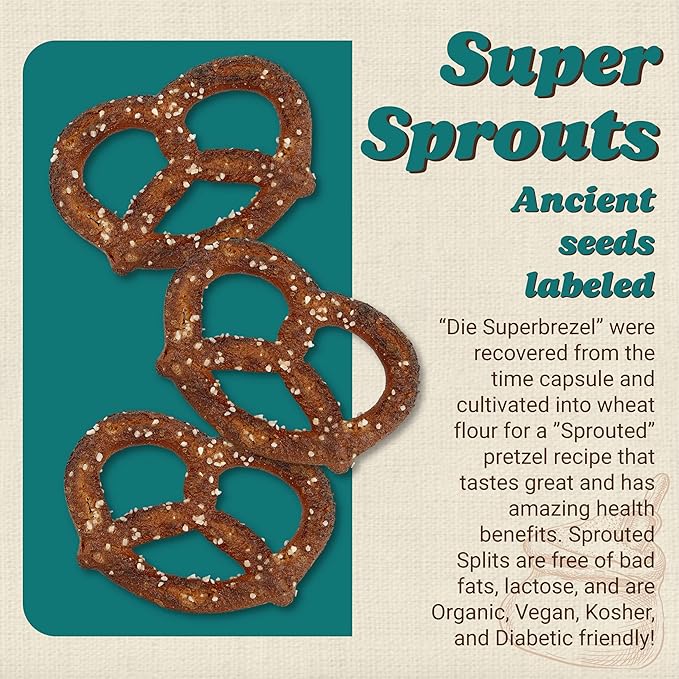 Unique Snacks Sprouted Splits Pretzels, Sprouted Pretzels, Delicious Homestyle Baked Snack Bag, OU