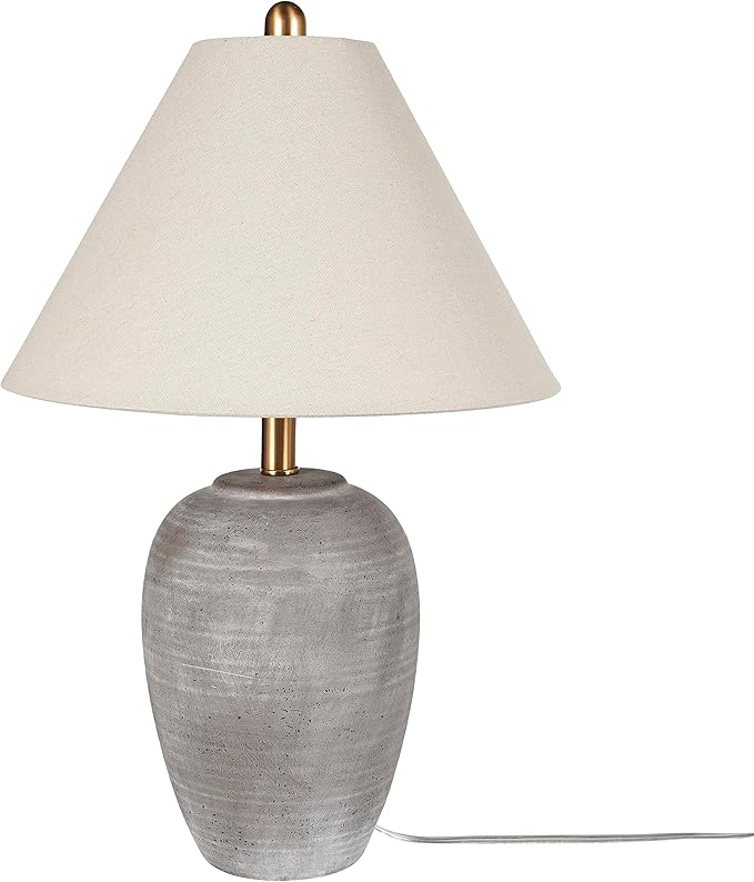 Nourison Home 23" Rustic Brown (Gray Undertones) Ceramic Pot Table Lamp for Bedroom, Living Room