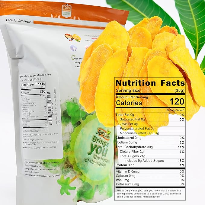 Extra Low Sugar Added Dried Mango Slices 48 Oz - Delicious Texture Soft & Juicy Dried Mango