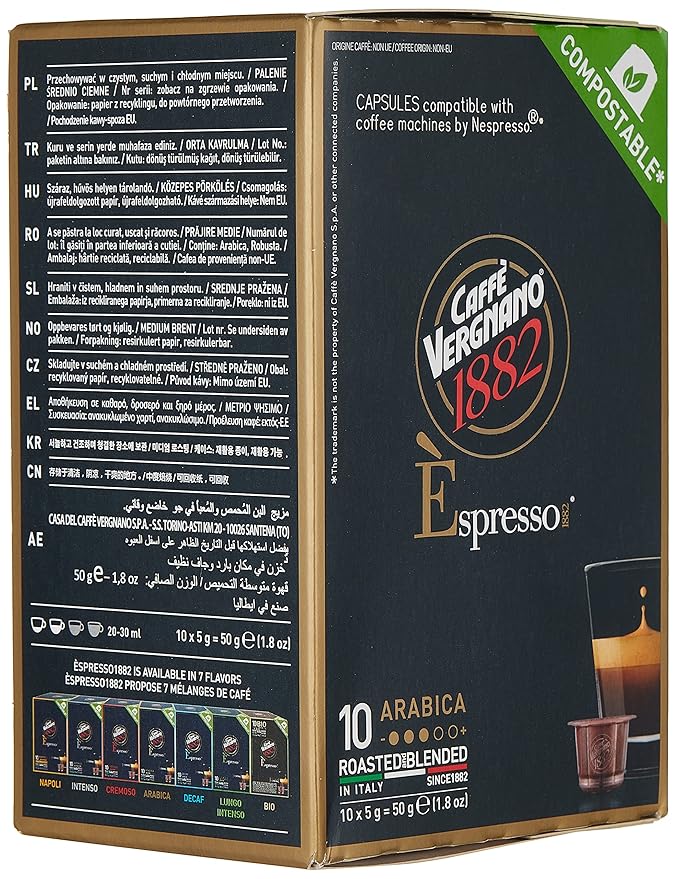 Caffe' Vergnano 1882 120 Count Oro Original Line Machine Compatible, Compostable Expresso Capsules