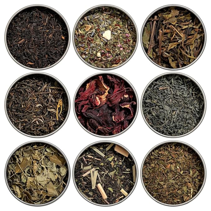 Heavenly Tea Leaves Organic 9 Flavor Variety Pack, Loose Leaf Tea Sampler Gift Set (Approx. 90