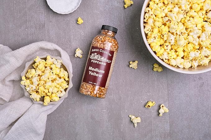 Amish Country Popcorn | 2-14 oz Bottles | Medium Yellow Popcorn Kernels | Old Fashioned, Non-GMO