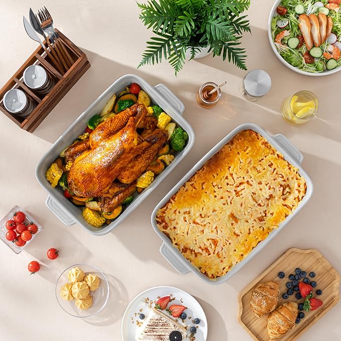 MALACASA Lasagne Dishes for Oven, 4.8 Qt Ceramic Oven Dish with Handles, 9 x 13 Inch Deep
