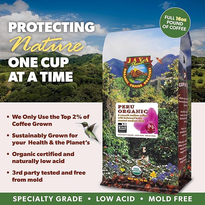 Low Acid Organic Coffee ??Whole Bean, Mold-Free & Stomach Friendly by Java Planet, Peruvian Single