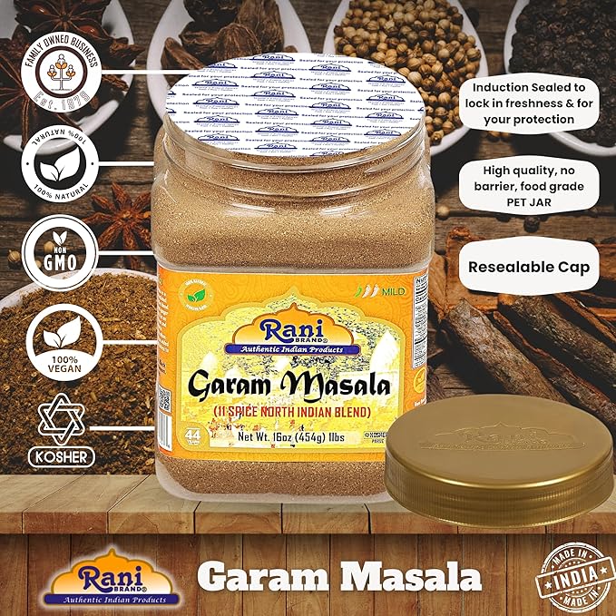 Rani Garam Masala Indian 11-Spice Blend 16oz (1lb) 454g PET Jar ~ All Natural, Salt-Free | Vegan |