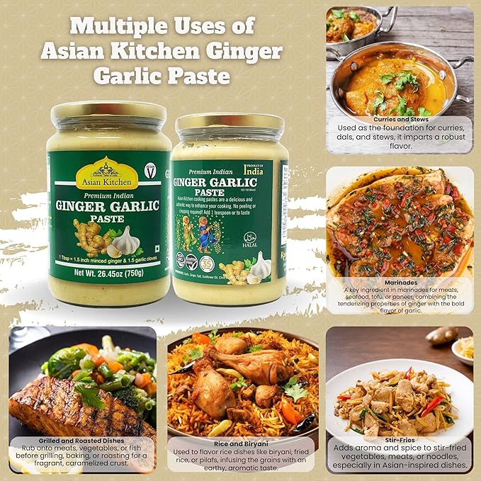 Asian Kitchen Ginger Garlic Cooking Paste 26.5oz (750g) Glass Jar ~ Vegan | Gluten Free | NON-GMO |