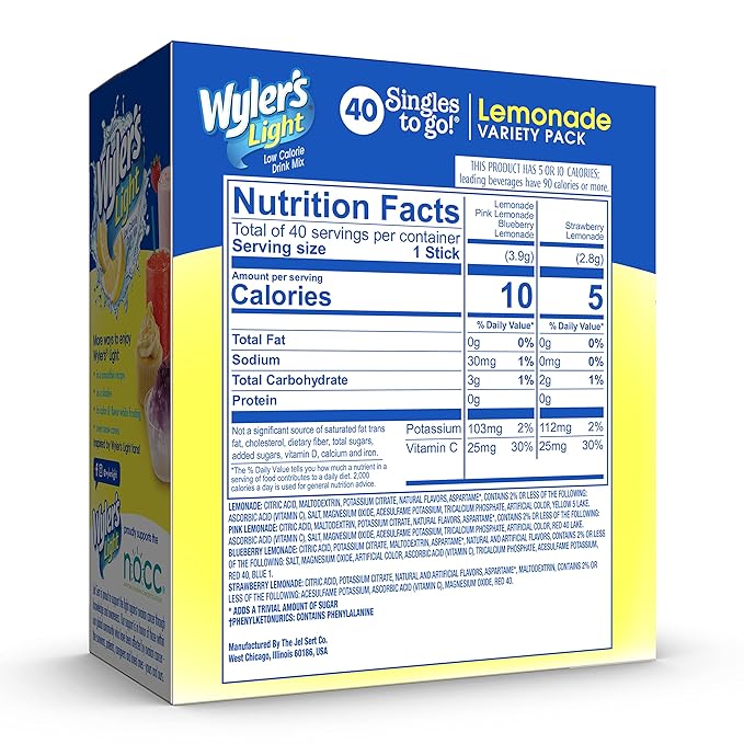 Wyler's Light Lemonade Variety Pack, 40 ct Singles to Go Powder Packets, Water Drink Mix, Variety
