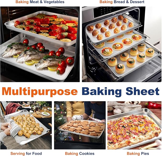 P&P CHEF 16 Inch Baking Cookie Sheet, Oven Pan Tray Stainless Steel Sheet Pan for Kitchen, Oven