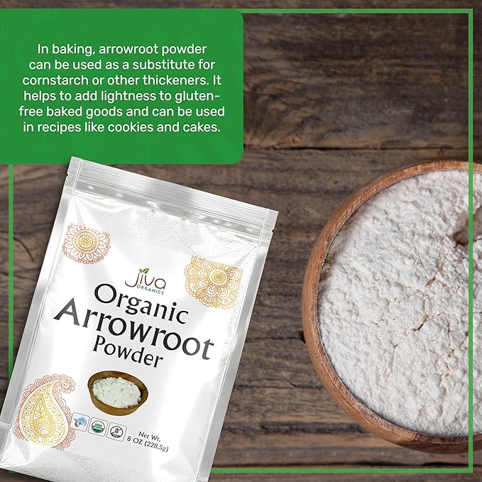 Jiva Organics Organic Arrowroot Flour (Powder) 8 Ounce Bag - Raw, Non-GMO, Gluten Free