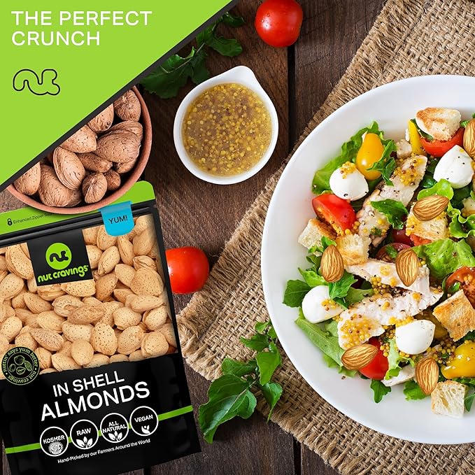 NUT CRAVINGS - In Shell Almonds - Raw, Whole, (32oz - 2 LB) Packed Fresh in Resealable Bag - Nut