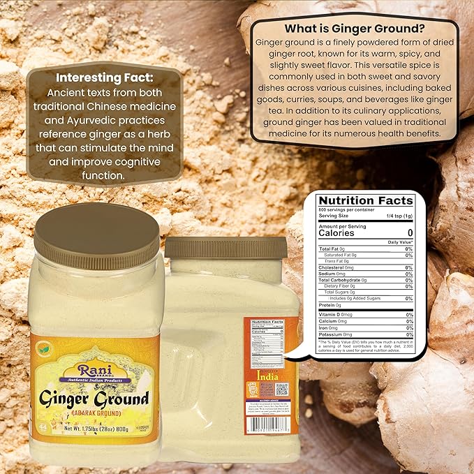 Rani Ginger (Adarak) Powder Ground, Spice 28oz (1.75lbs) 800g PET Jar ~ All Natural | Vegan |