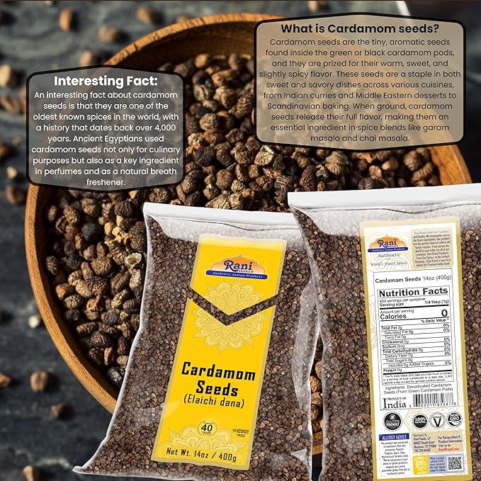 Rani Cardamom (Elachi) Decorticated Seeds Indian Spice 14oz (400g) ~ All Natural | Vegan | Gluten