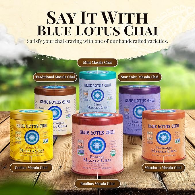 Blue Lotus Chai - Rooibos Flavor Masala Chai - Makes 65 Cups - 2 Ounce Masala Spiced Chai Powder