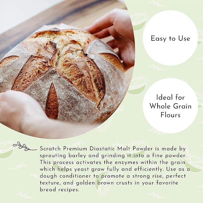 Scratch Diastatic Malt Powder for Baking - (10oz) Dried Barley Malt for Baking Bread - Bread
