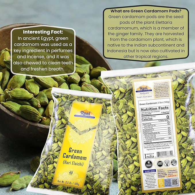 Rani Green Cardamom Pods Spice (Hari Elachi) 3.5oz (100g) ~ All Natural | Vegan | Gluten Friendly |