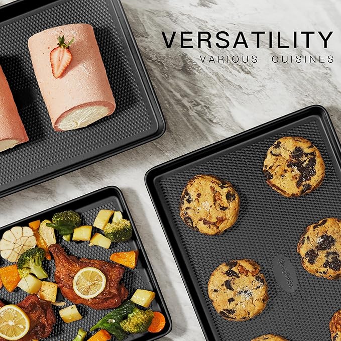 HONGBAKE 2 Pack Half Sheet Pan Set, 1/2 Cookie Sheets for Baking with Diamond Texture, 17.5" x 12"