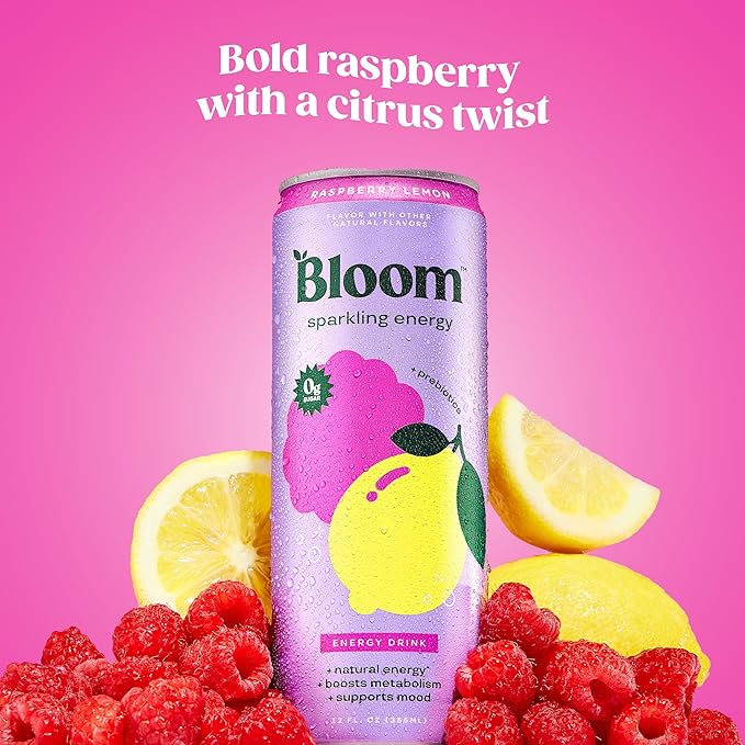 Bloom Nutrition Sparkling Energy Drink for Focus, Natural Caffeine, Zero Sugar, 180mg Caffeine