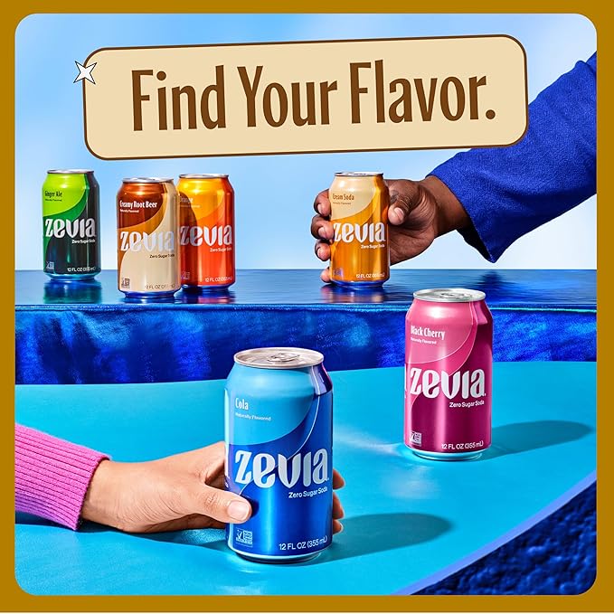 Zevia Zero Sugar Soda, Creamy Root Beer, 12 oz Cans (8-Pack) ??Naturally Sweetened, Non-GMO Project
