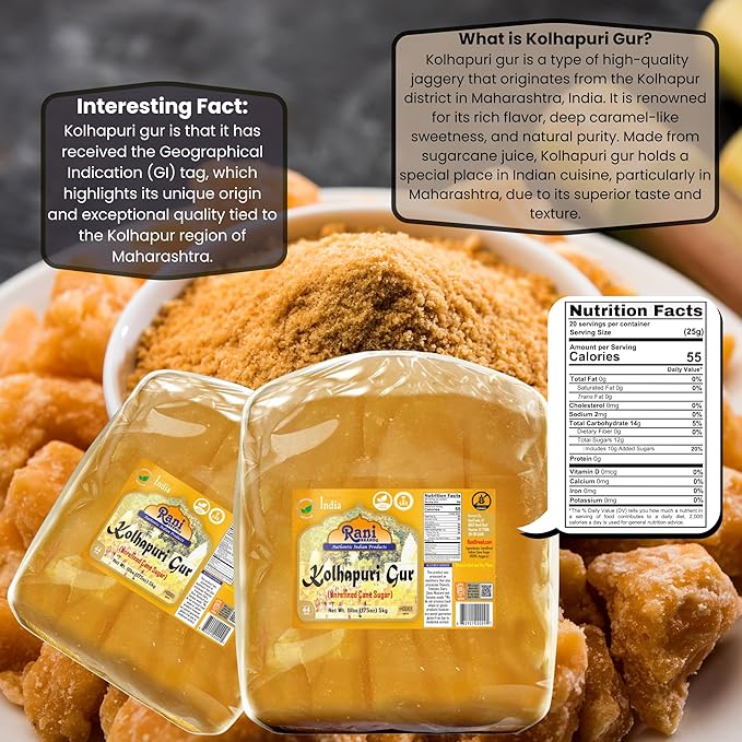 Rani Kolhapuri Gur (Jaggery) 175oz (11lbs) 5kg ~ Unrefined Cane Sugar, No Color added, Gluten