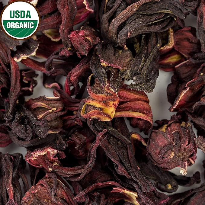 Hibiscus Tea 1LB (16Oz) 100% CERTIFIED Organic Hibiscus Flowers Herbal Tea (WHOLE PETALS), Caffeine