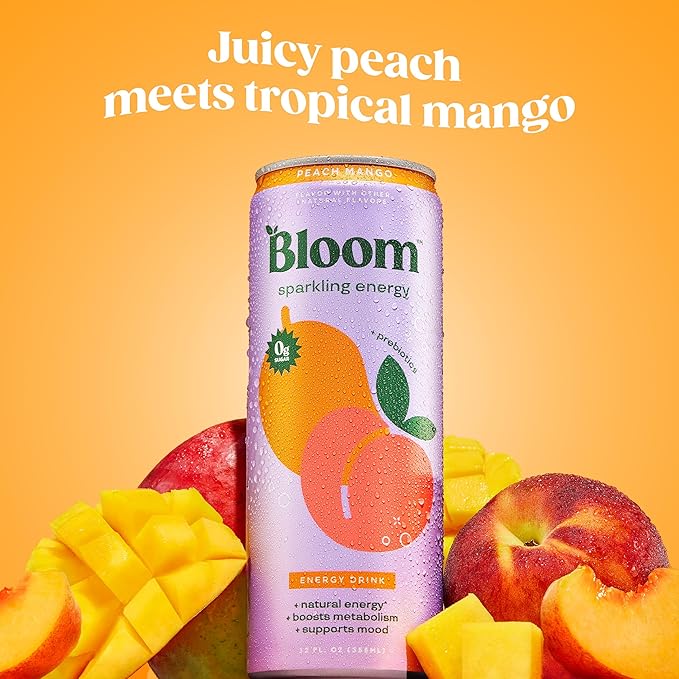 Bloom Nutrition Sparkling Energy Drink for Focus, Natural Caffeine, Zero Sugar, 180mg Caffeine