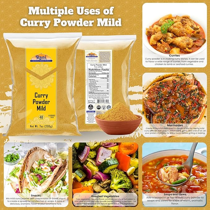 Rani Curry Powder Mild (10-Spice Authentic Indian Blend) 7oz (200g) ~ All Natural | Salt-Free | NO