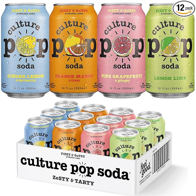 Culture Pop Soda, Zesty & Tarty Variety Pack, Probiotic Low Sugar Soda, Sparkling Juice