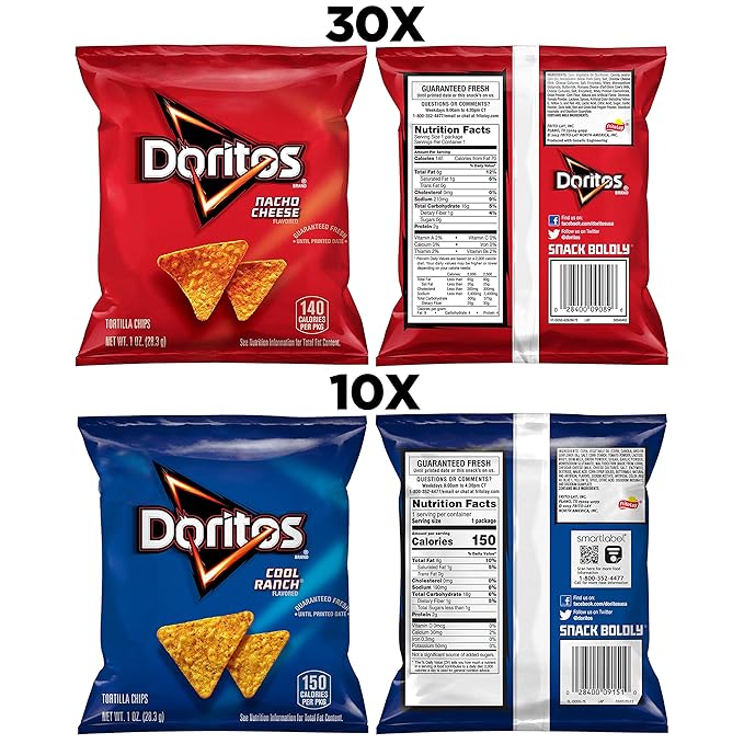 Doritos Flavored Tortilla Chips, Favorites Variety Pack (Nacho Cheese and Cool Ranch), 1 Ounce