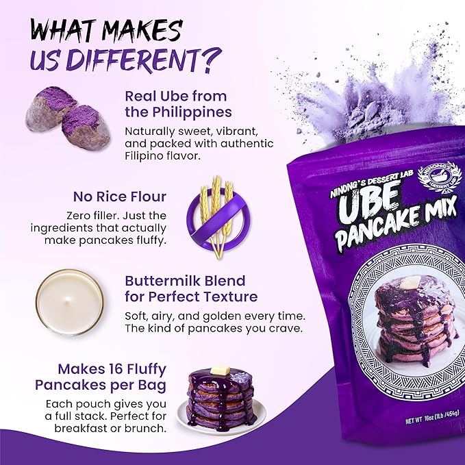 Ninong's Dessert Lab Ube Pancake Mix, Ube Flavored Buttermilk Pancake Mix with Real Ube, Makes Ube