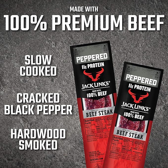 Jack Link's Beef Steak, Peppered - Protein Snacks, Meat Snack with 11g of Protein, Made with 100%