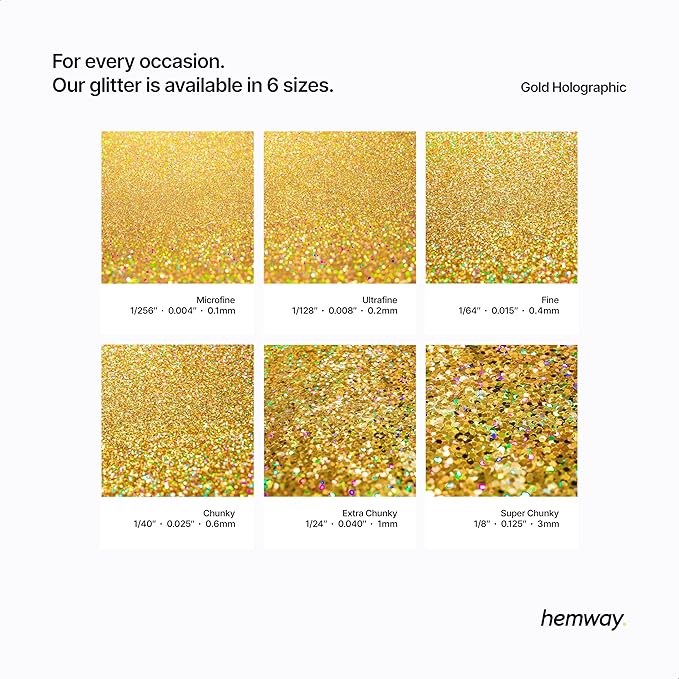 Hemway Premium Glitter Shaker - Gold Holographic | Ultrafine Metallic Flake Sequins for Resin &
