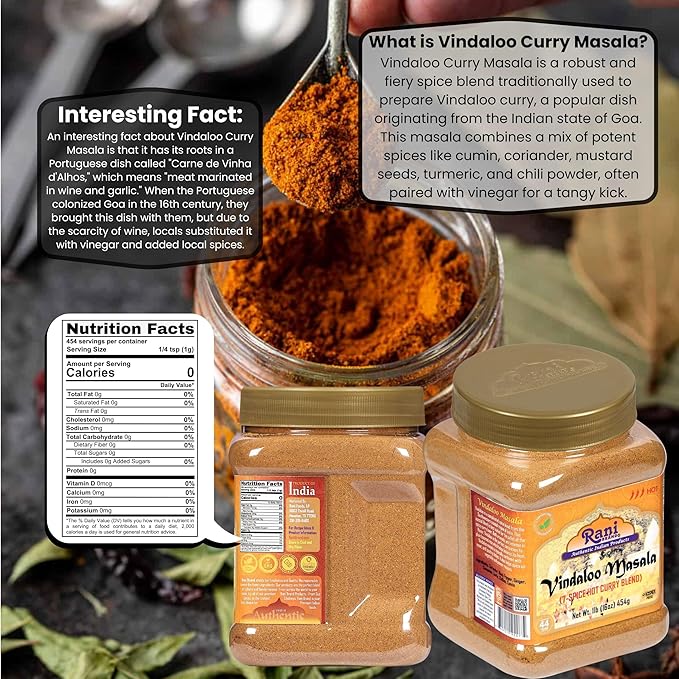 Rani Vindaloo Curry Masala Indian Spice Blend 16oz (1lb) 454g PET Jar ~ All Natural | Salt Free |
