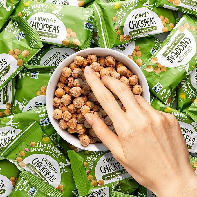 The Happy Snack Company Crunchy Chickpeas Lime & Cracked Pepper 24 x 1 oz. 5g Plant Based Protein &