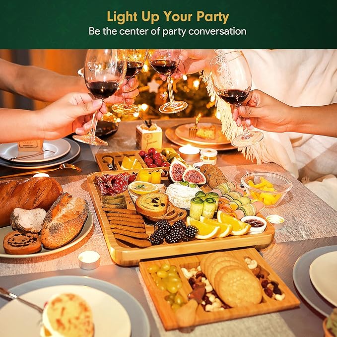 Easoger Large Bamboo Charcuterie Boards, Cheese Platter with 2 Drawers, Serving Knife, 2 Ceramic
